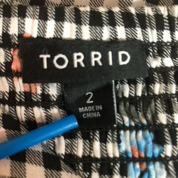 Torrid Womens Floral Gingham Top Size 2 18-20 2X Rayon/Spandex Black/White - Picture 9 of 14